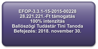 EFOP-3.3.1-15-2015-00228 28.221.221.-Ft támogatás 100% intenzitás  Ballószögi Tudástár Tini Tanoda  Befejezés: 2018. november 30.